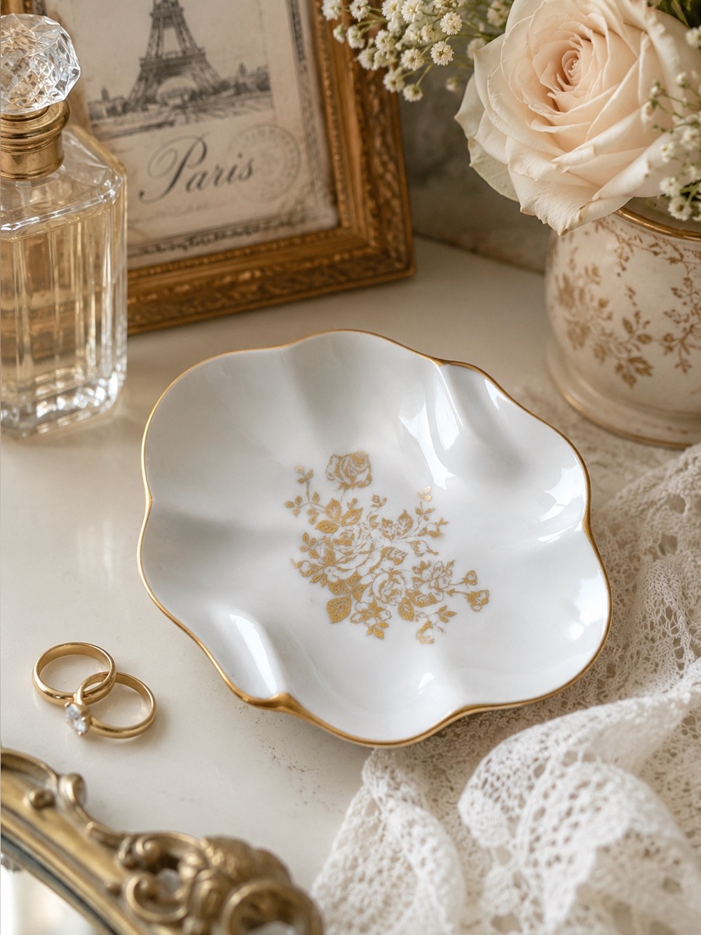 Vintage Royal Limoges France Gold Floral Trinket Dish